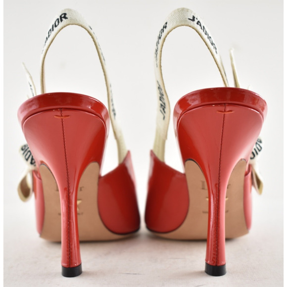 Dior J'adior Red Patent White Black Ribbon Logo Slingback Pump Sandal Heel 36 - Picture 11 of 13